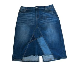 Est. 1946 Denim Midi Skirt Denim Patchwork Insert Women’s Size 16W